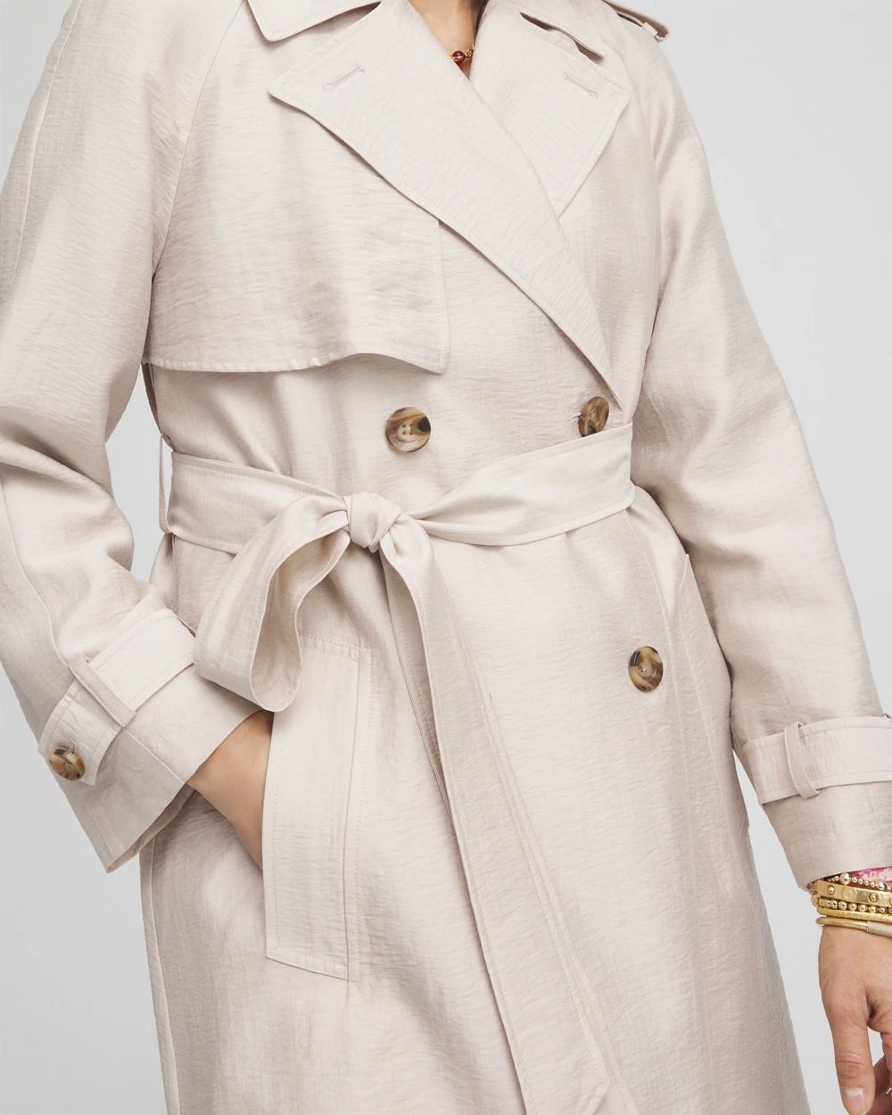 EXPRESS Beige Double Breasted No Belt Rain Slick Trench Coat